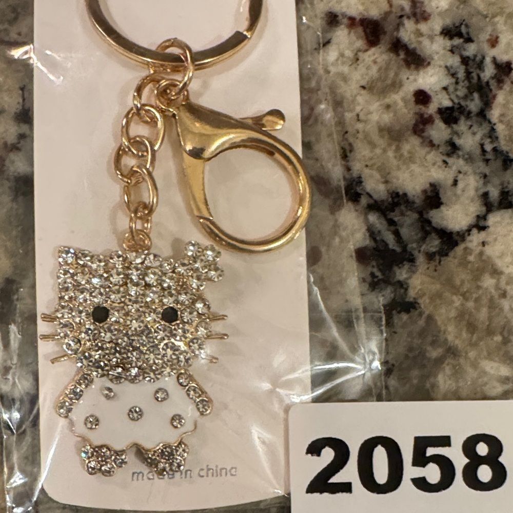 2058 Gold Tone Hello Kitty White Dress Key Ring‎ Bag Charm